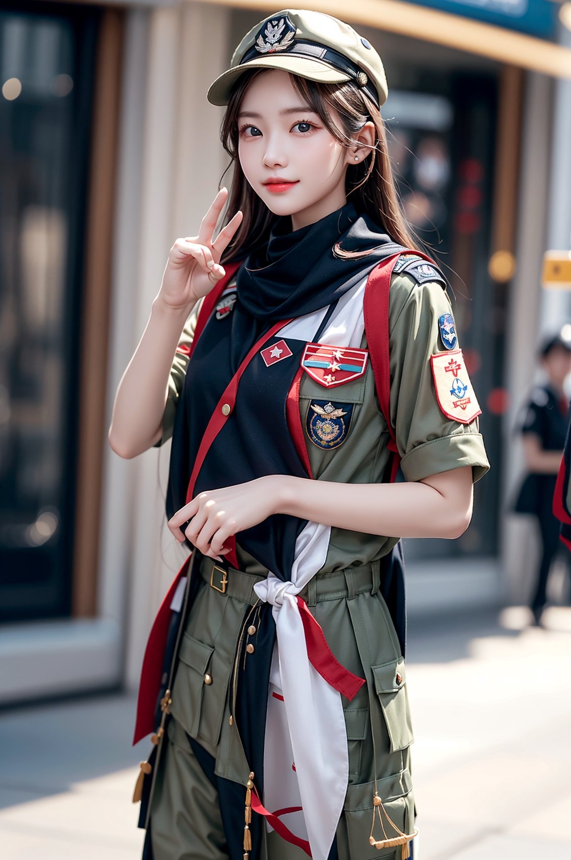 When the camera focuses on this 22-year-old woman, what we see is a very representative Boy Scout. She is as slender as a model, with a charming smile like Lin Chiling's, but her eyes contain determination and perseverance. She wore green Scout trousers, a khaki short-sleeved Scout uniform, and a Scout hat, showing off her overall style. The wooden badge on the brooch proves her important position in the Scout organization of the Republic of China, and the wooden badge scarf symbolizes the special role she plays. She held the Boy Scout stick tightly in one hand and made the standard three-finger salute of the Boy Scouts with the other hand, showing her loyalty to the Scout ideals. This day happens to be March 5th, and people celebrate Scouting Day all over the world. Her costume also features the Baden-Powell badge, which is a tribute to the founding place of the global Scout movement. Her full-body panoramic photo is undoubtedly an excellent visual letter, showing the spirit of the Scout organization of the Republic of China. Beauty, determination and loyalty are all fully reflected in this young woman.