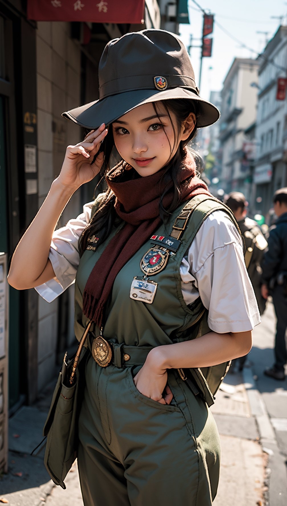 When the camera focuses on this 22-year-old woman, what we see is a very representative Boy Scout. She is as slender as a model, with a charming smile like Lin Chiling's, but her eyes contain determination and perseverance. She wore green Scout trousers, a khaki short-sleeved Scout uniform, and a Scout hat, showing off her overall style. The wooden badge on the brooch proves her important position in the Scout organization of the Republic of China, and the wooden badge scarf symbolizes the special role she plays. She held the Boy Scout stick tightly in one hand and made the standard three-finger salute of the Boy Scouts with the other hand, showing her loyalty to the Scout ideals. This day happens to be March 5th, and people celebrate Scouting Day all over the world. Her costume also features the Baden-Powell badge, which is a tribute to the founding place of the global Scout movement. Her full-body panoramic photo is undoubtedly an excellent visual letter, showing the spirit of the Scout organization of the Republic of China. Beauty, determination and loyalty are all fully reflected in this young woman.