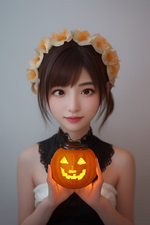 (​masterpiece、top-quality、top-quality、Beautifully Aesthetic:1.2)、(((Cute Shining Jack Lantern Head Girl)))、((I can't see the girl's face))、halloween night、ighly detailed、colourfull、highestdetailed,Japanese beauty models