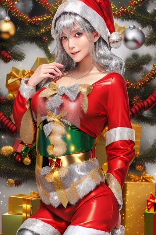 (Beautiful Japanese woman),slim, ((gold and silver Santa Claus costume: 1.5)), Christmas tree, ((Bust shot: )), Shot from below, Surrealism, Super detail, UHD, Masterpiece, Accurate, Anatomically Correct, Textured Skin, Super Detailed, High Detail, Top Quality, 8K, Photorealistic,jinmeng,photorealistic,fukada,epoint2016,GdClth,ninja_suit,1girl,tabemikako,latex dress,4ngel,nanazawa,SANTA BIKINI,bikini_jk,hamabe,asuka,Christmas,mitama manami,christmas tree,sks woman,jalba,Saeko,Sena Kashiwazaki,long hair,mecha,nanase_nishino,sntdrs, red santa dress,Sexy Pose,fur,irido yume,belt,yaemikodef,outfit-km,purple dress,SakuraMiko, long hair, ahoge,bagpipeqr,fantasy00d,High detailed 