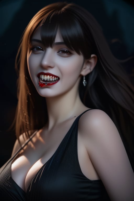 best quality, high quality, ultra quality,8k , masterpiece, detailed, extremely detailed, insanely detailed, ultra detailed, ultra highres ,exquisite, lifelike Images,cinematic experience,UHD picture,Realistic,photorealistic,hyperrealistic,vivid,RAW photo,shot by DSLR,
 (Vampires:1.1), Female Vampires,Pale complexion,Black clothes,Double teeth