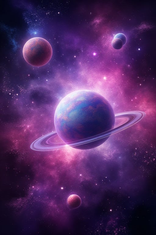 interstellar, purple light, planets, space, fancy, blue and pink  glitter