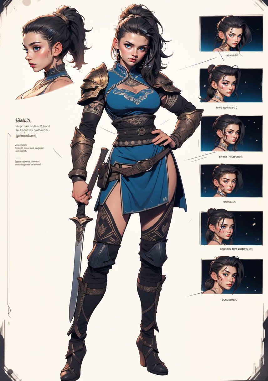 The concept character sheet of a strong,  attractive,  and hot warrior lady by MisterB on Tensor.Art