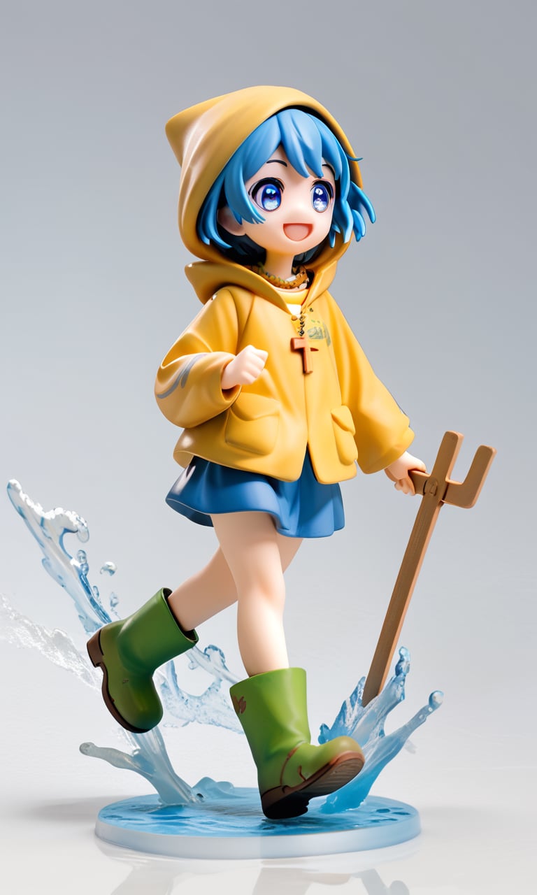 score_9,score_8_up,score_7_up,figure style,source_anime.
1girl,luce,short blue hair, blue eyes, boots,yellow hood, colored necklace, cross.
walking, jumping, on the water, smile.
masterpiece, white background,3D,Cartoon