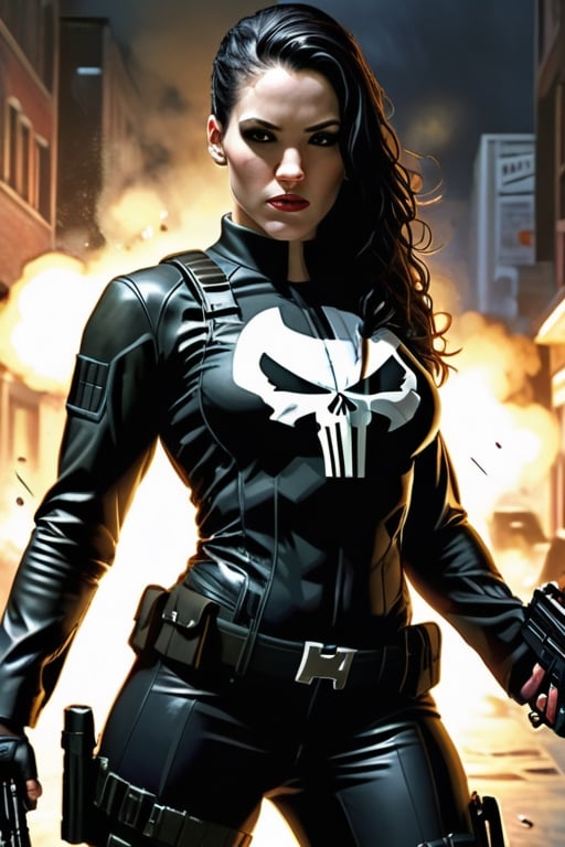 realism,  photorealistic,  a depiction of The Punisher as a woman by UltraHigh on Tensor.Art