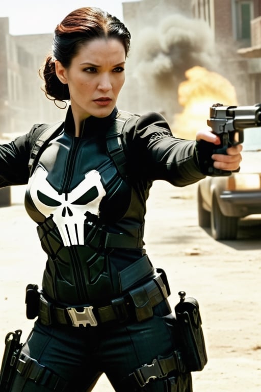 realism,  photorealistic,  a depiction of The Punisher as a woman by UltraHigh on Tensor.Art