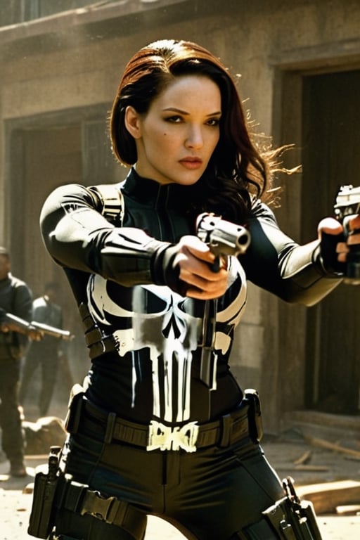 realism,  photorealistic,  a depiction of The Punisher as a woman by UltraHigh on Tensor.Art