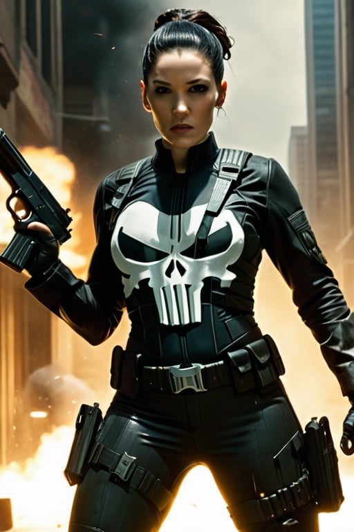 realism,  photorealistic,  a depiction of The Punisher as a woman by UltraHigh on Tensor.Art