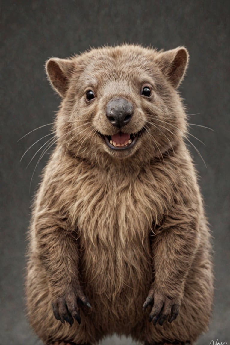 smile, cute, happy wombat, drawing, frontface
