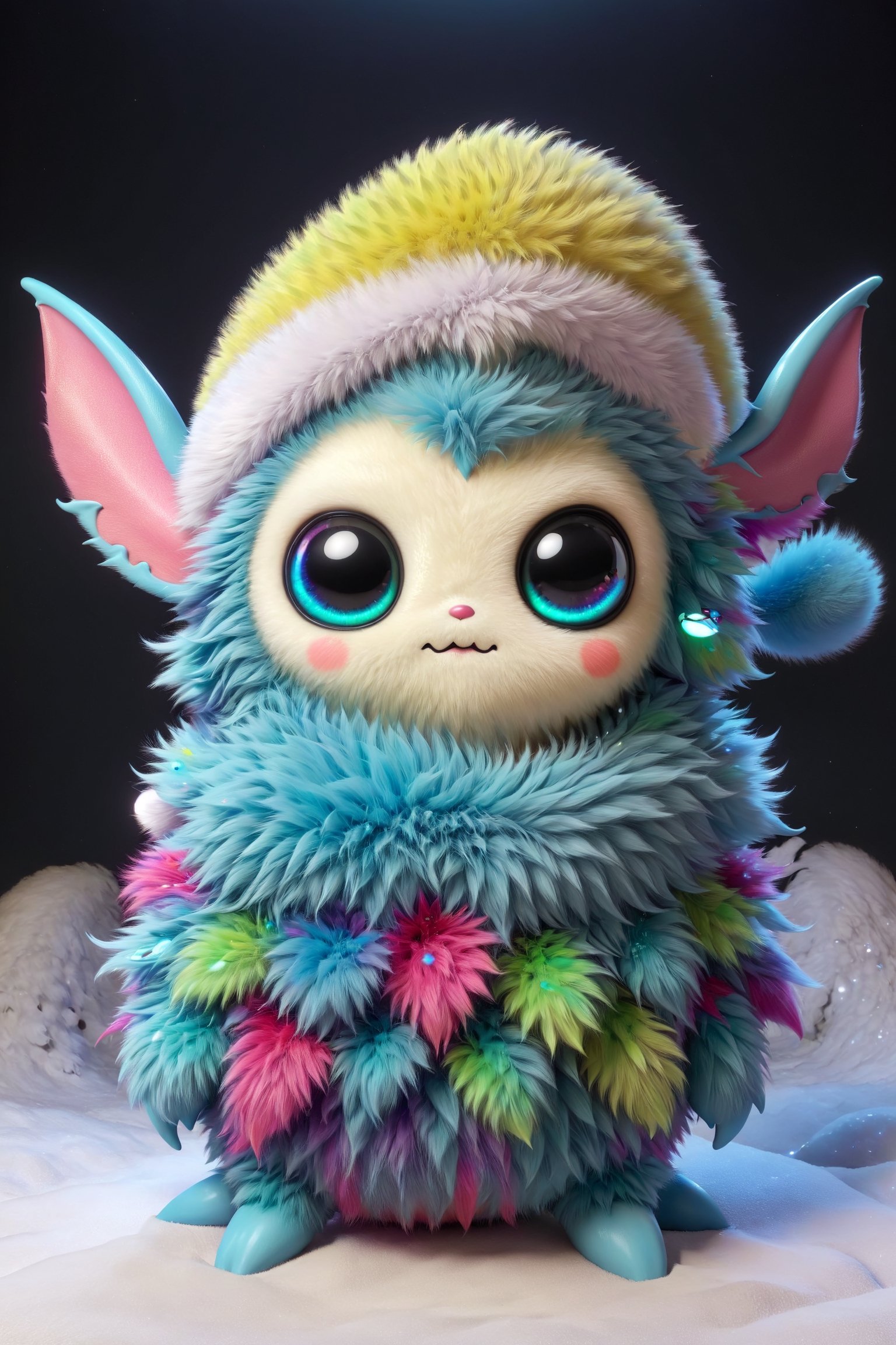 A cute alien creature, colourful fur, large reflective eyes like dark pools, plain background, 3d_model, cinematic lighting, rim lighting, kawaii, pokemon, t-shirt character, white background, cutout, ral-chrcrts, huge alien_penis, penis