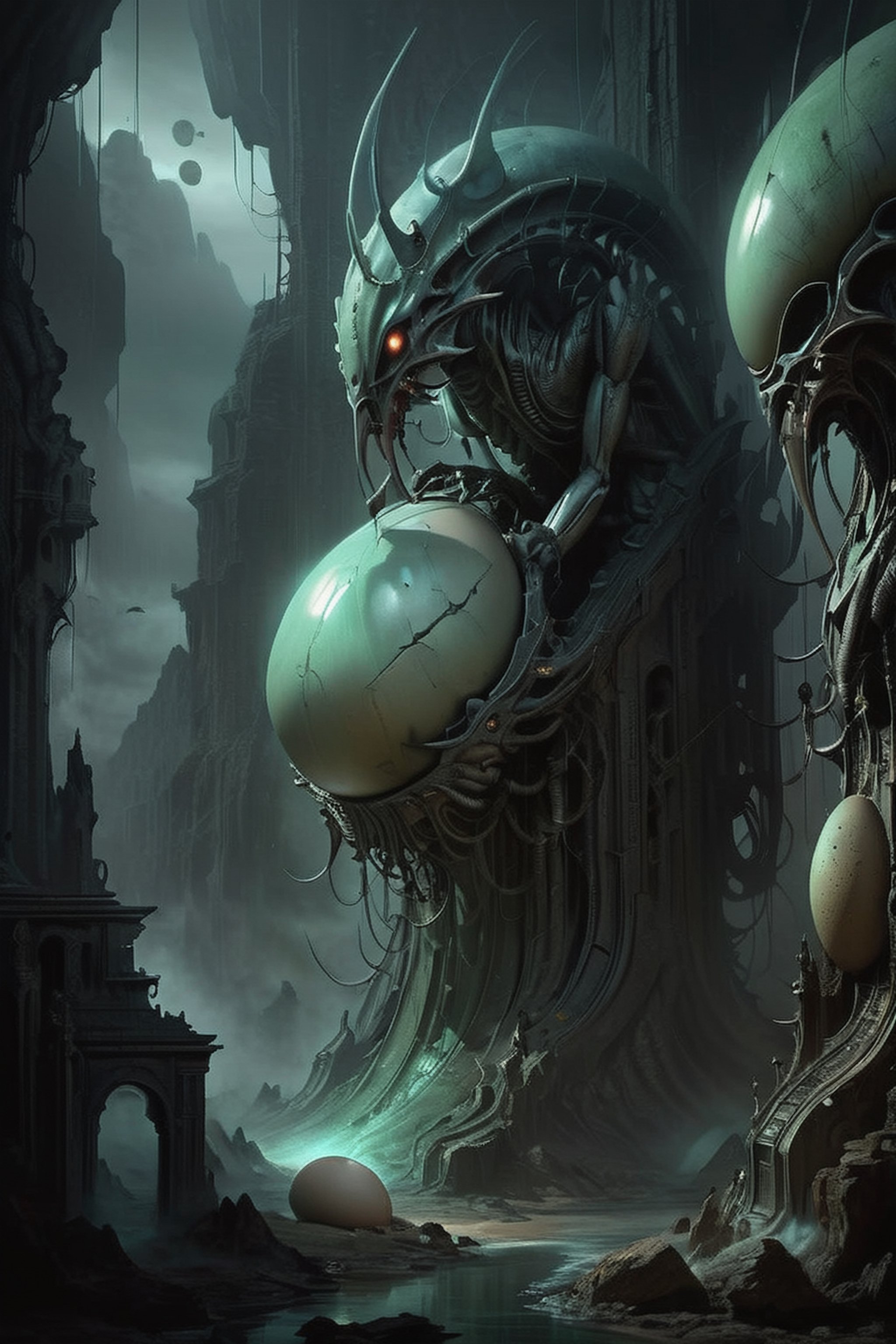 an oil painting wide shot,  art by hr giger,  a masterpiece by CaptFantastic on Tensor.Art