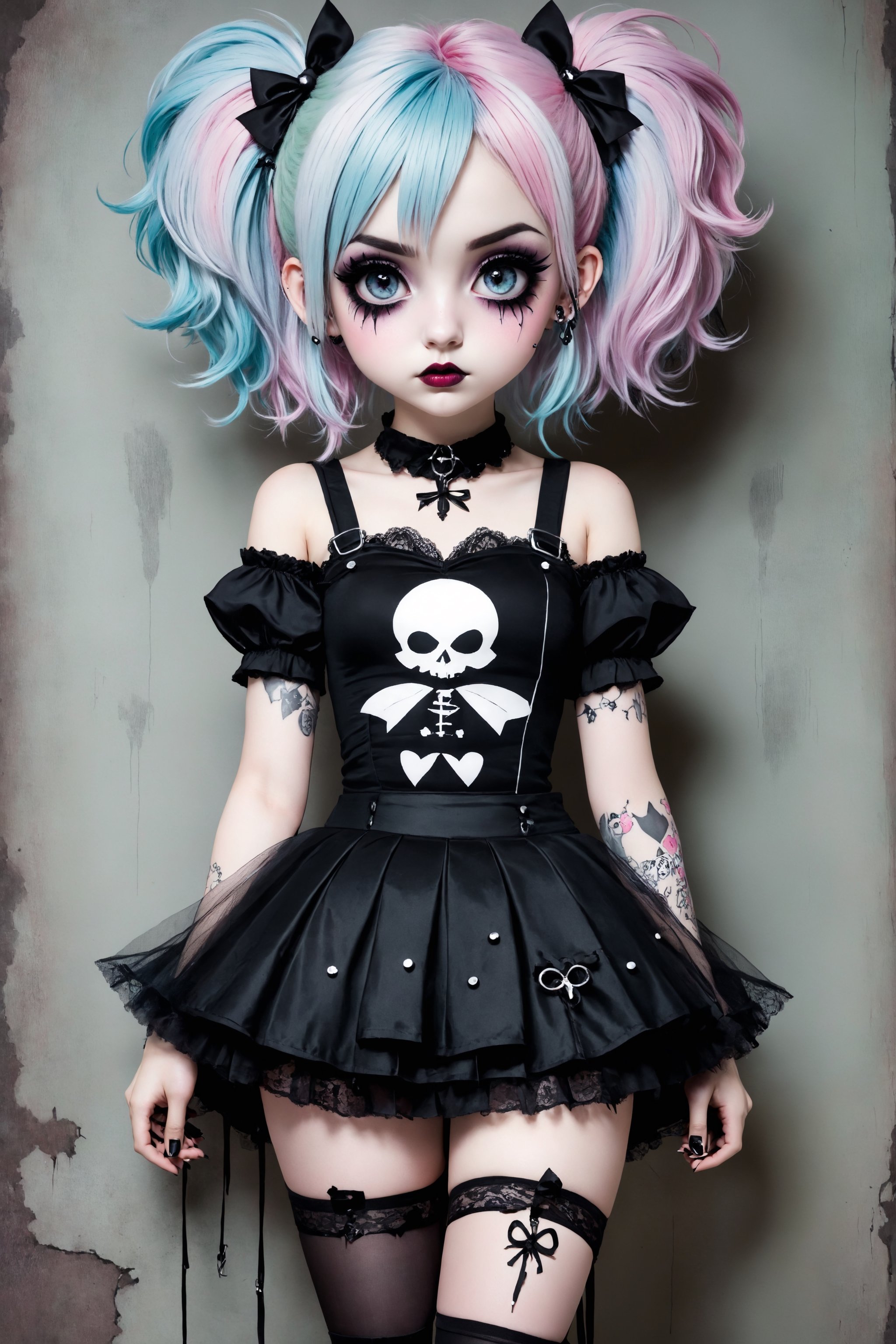 {{{full_body shot}}},  beautiful 18yr old girl,  goth makeup by CaptFantastic on Tensor.Art
