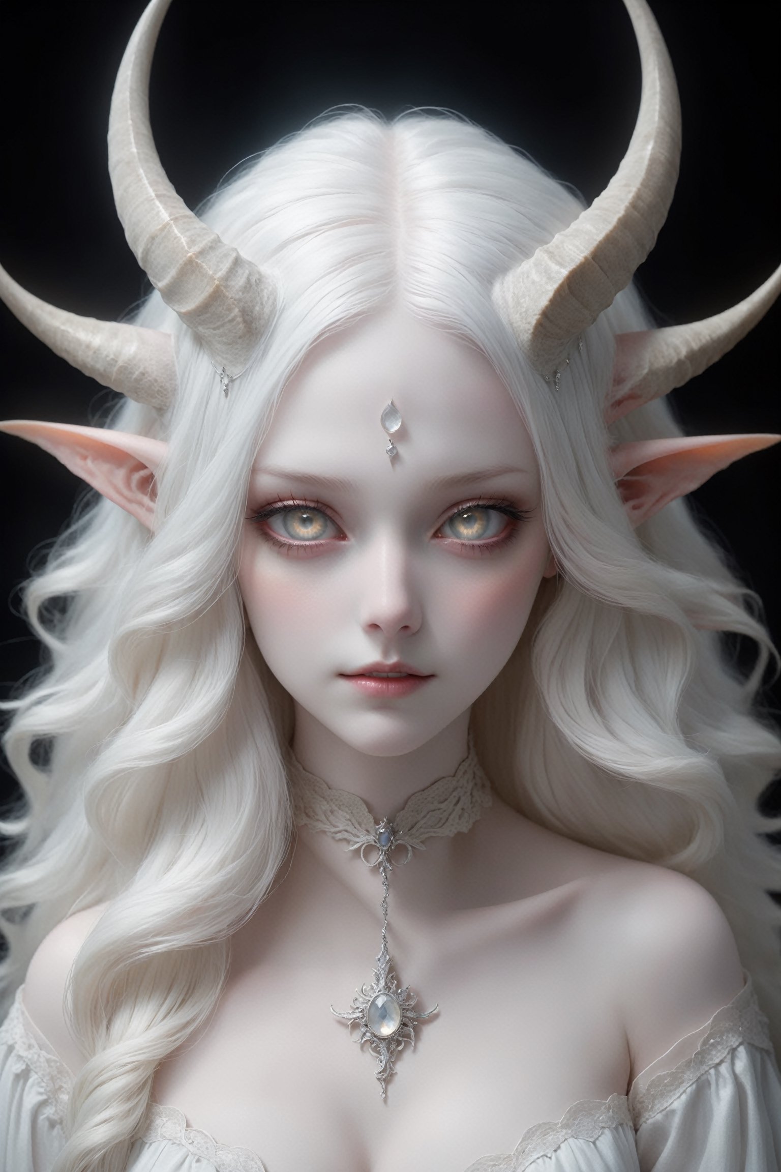 (upper body),  ,  sensual albino demon girl with enchantingly beautiful by CaptFantastic on Tensor.Art