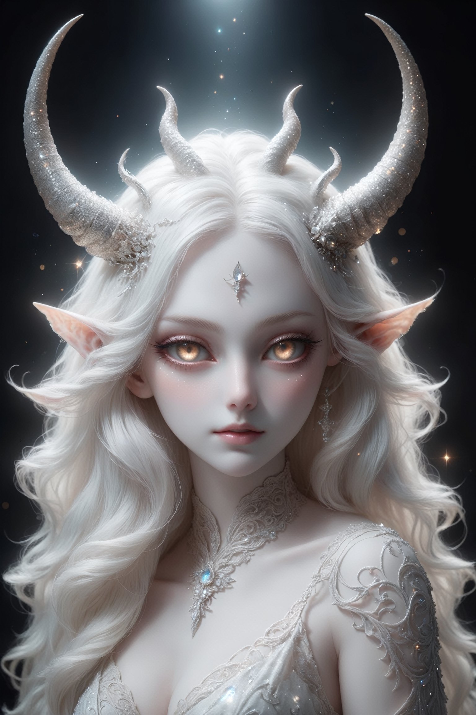 (upper body),  ,  sensual albino demon girl with enchantingly beautiful by CaptFantastic on Tensor.Art