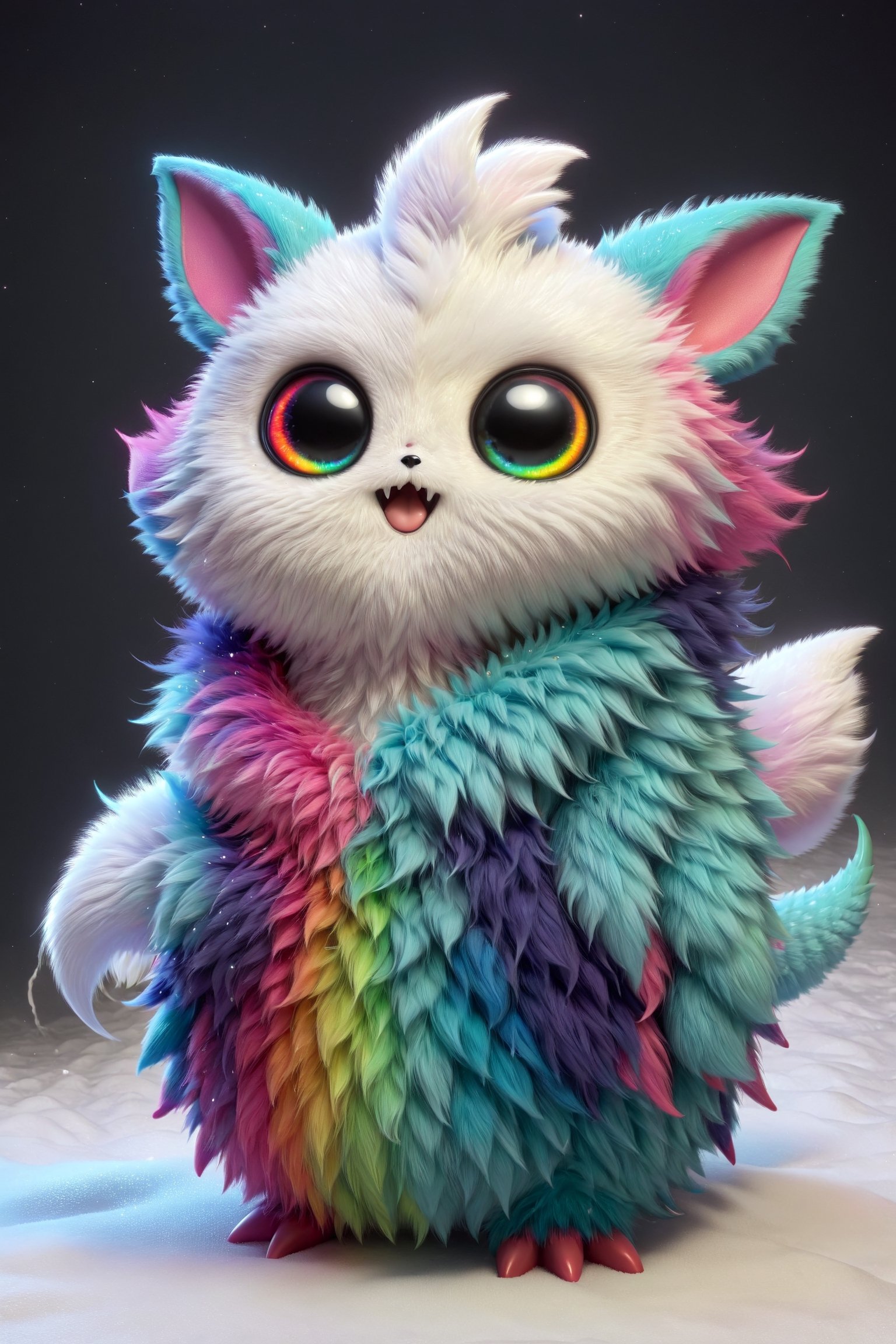 A cute alien creature, colourful fur, large reflective eyes like dark pools, plain background, 3d_model, cinematic lighting, rim lighting, kawaii, pokemon, t-shirt character, white background, cutout, ral-chrcrts, huge alien_penis,