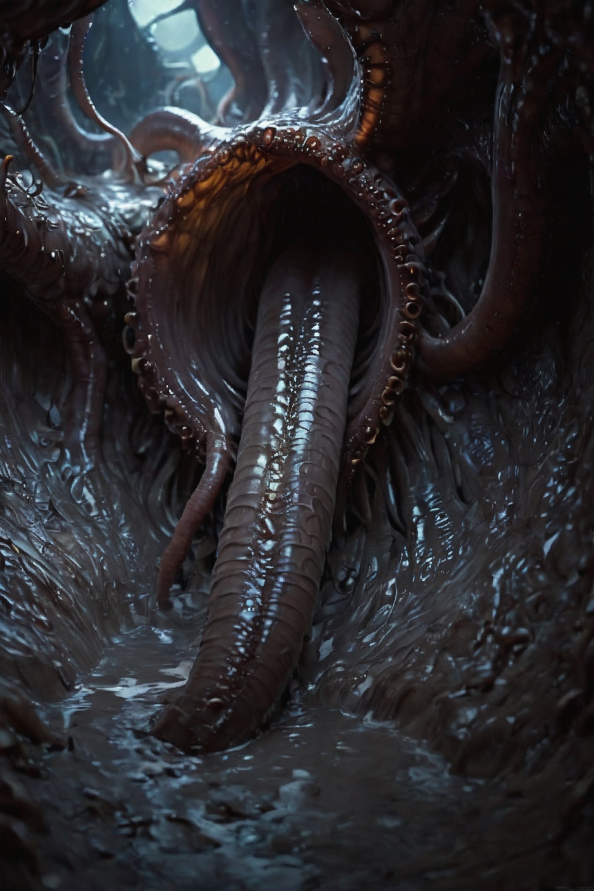 a digital composition wide shot,  art by hr giger,  repeating patterns of vertibrae and skeletal elements by CaptFantastic...