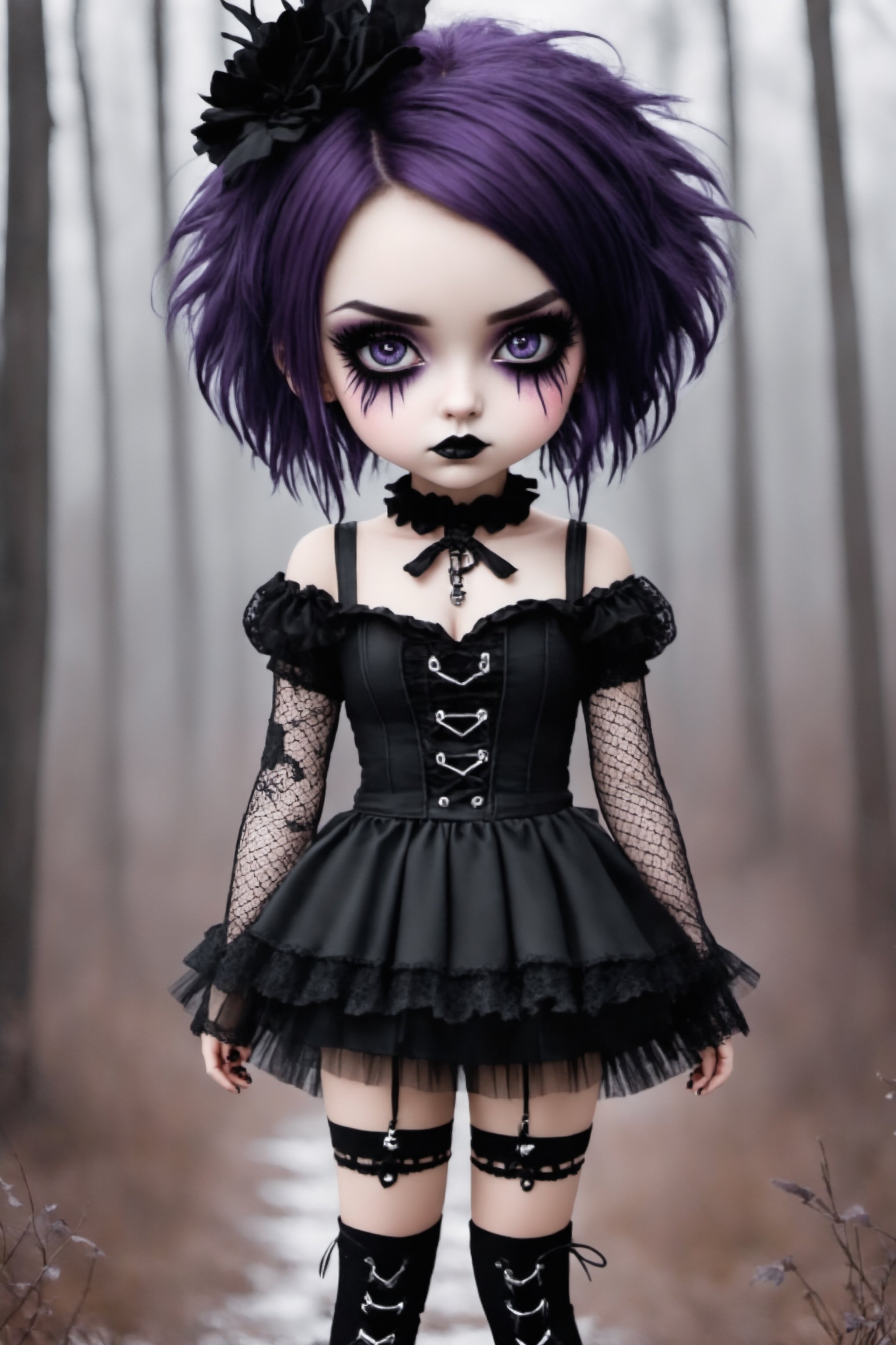 {{{full_body shot}}},  beautiful 18yr old girl,  goth makeup by CaptFantastic on Tensor.Art