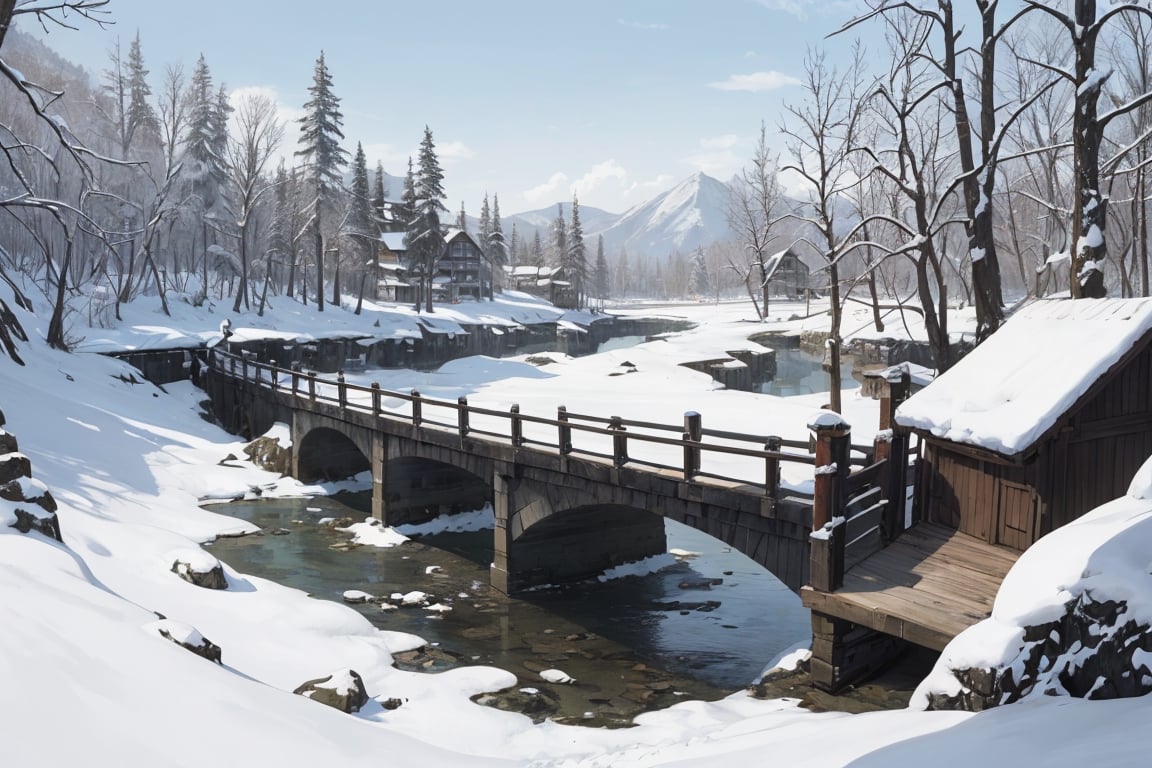 Broken bridge with remaining snow in chinese ink art(best quality,  Masterpiece by 靜川湊 on Tensor.Art