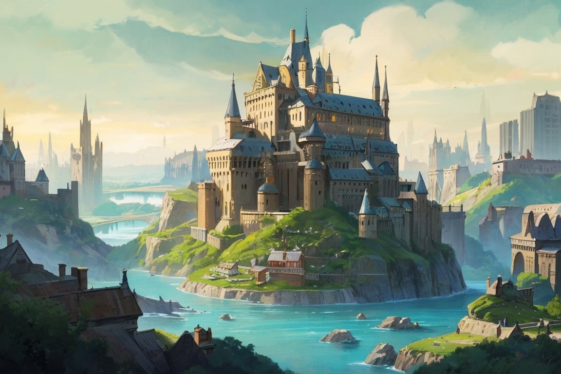 In the enchanting realm of the Wizarding World of Harry Potter, a breathtakingly magical land unfolds before our eyes. This extraordinary image, captured in a meticulously crafted painting, showcases a sprawling landscape rich with vibrant colors and fantastical elements. Majestic castles and bustling streets fill the scene, bustling with both wizards and enchanting creatures. Evoking a sense of awe and wonder, this stunning artwork effortlessly transports viewers into the extraordinary world of Harry Potter, where imagination knows no bounds,(best quality,china art