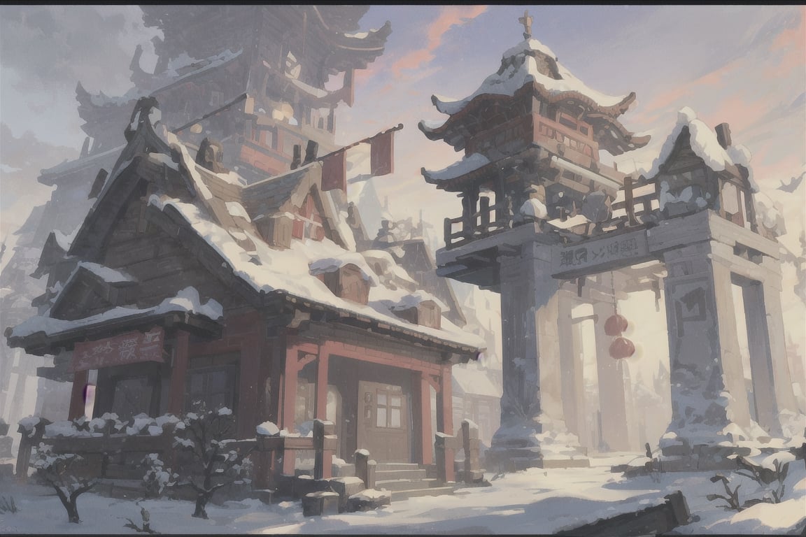 Broken bridge with remaining snow in chinese ink art(best quality,  Masterpiece by 靜川湊 on Tensor.Art