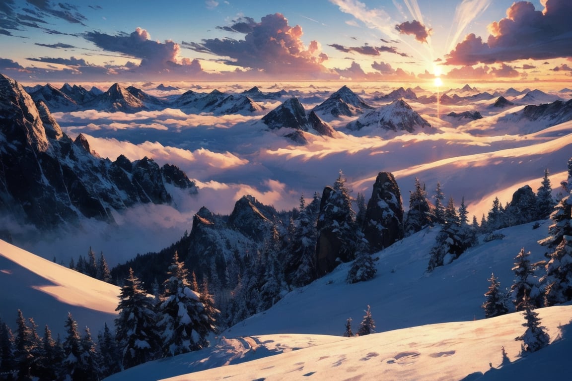 Sea of clouds,  peaks,  sunrise by 靜川湊 on Tensor.Art