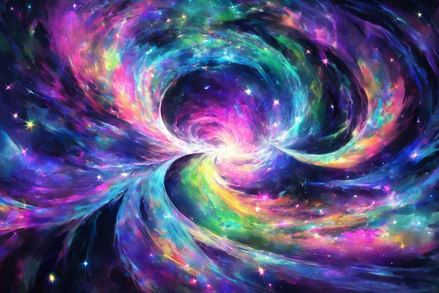 In a chromatic nebulous parallel universe,  swirling hues of vivid pinks,  purples by 靜川湊 on Tensor.Art
