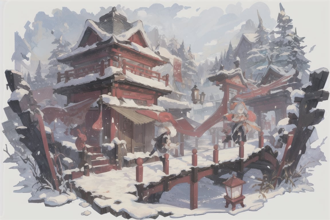 Broken bridge with remaining snow in chinese ink art(best quality,  Masterpiece by 靜川湊 on Tensor.Art