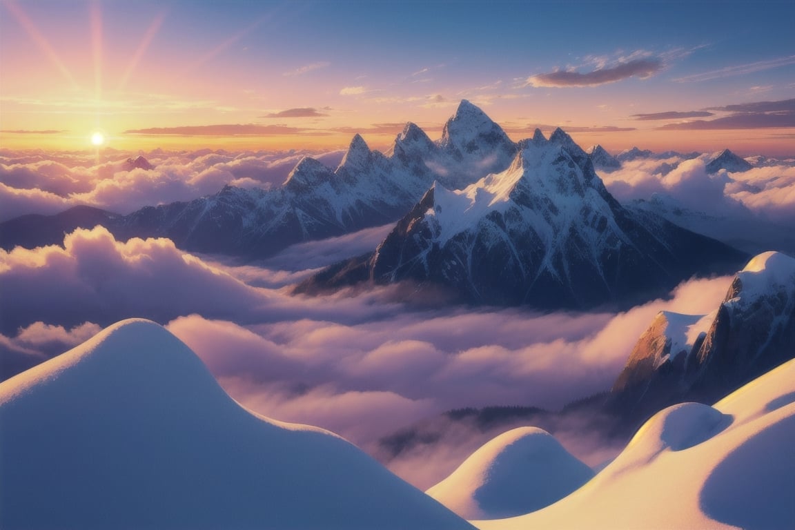 Sea of clouds,  peaks,  sunrise by 靜川湊 on Tensor.Art