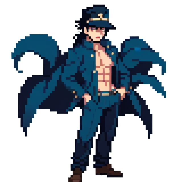 Jotaro Kujo, hands in his pocket, white background, full body shot