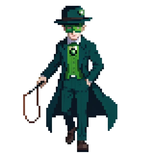 (Riddler), holding Walking cane, (white background), (full body shot)