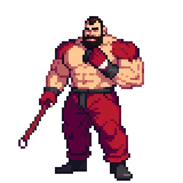 zangief, holding crowbar, white background, full body shot