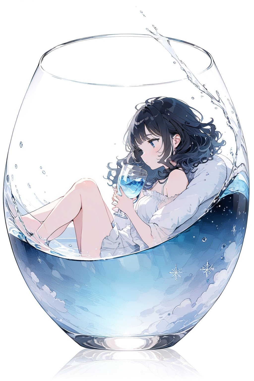 ((masterpiece)), ultra detailed, best quality, 8k, high resolutionl, aesthetic, 1girl, girl in a glass, curl up, 