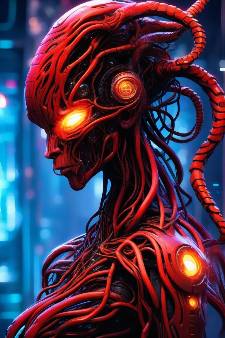 alien humanoid,  artwork of a futuristic artificial intelligence superstar with frames made of detailed circuits. artifici...