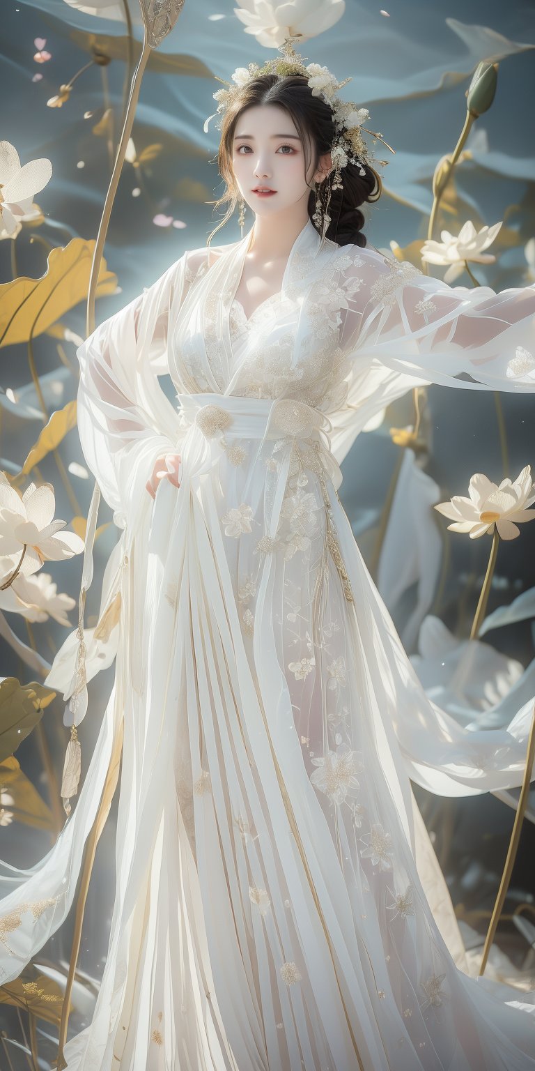 Masterpiece, best quality, 1girl, (colorful), (fine beautiful eyes and detailed face), white lace dress, purple eyes, long and thick eyelashes, bright eyes, looking at the audience, braided hairstyle, movie lighting, Half body shot, extremely detailed CG unified 8k wallpaper, white hair, solo, slightly curled lips, smile, intricate skirt, ((flying petals)), (flowery meadow) sky, cloudy sky, building, moonlight , moon, night, (dark theme: 1.3), light, fantasy, jisoo, 1 girl, asian, woman, z1l4, enhanc3d, korean, SSL, European girls, WaveMiu