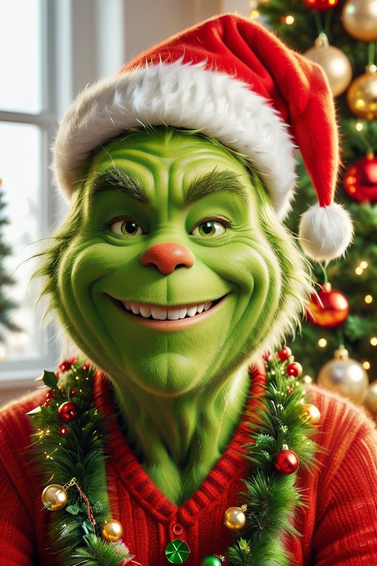 Grinch smiling with a telephoto lens camera as gifts for Christmas by Dsegovia on Tensor.Art
