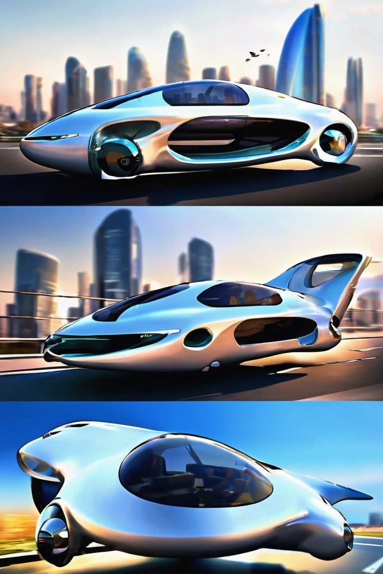 Design an innovative and sustainable flying car that addresses urban transportation challenges. Consider factors such as energy efficiency, safety features, noise reduction, and integration with existing infrastructure. Describe the vehicle's specifications, navigation system, and how it contributes to a seamless urban mobility experience." And a road flying.and engineering working now racing flying a car