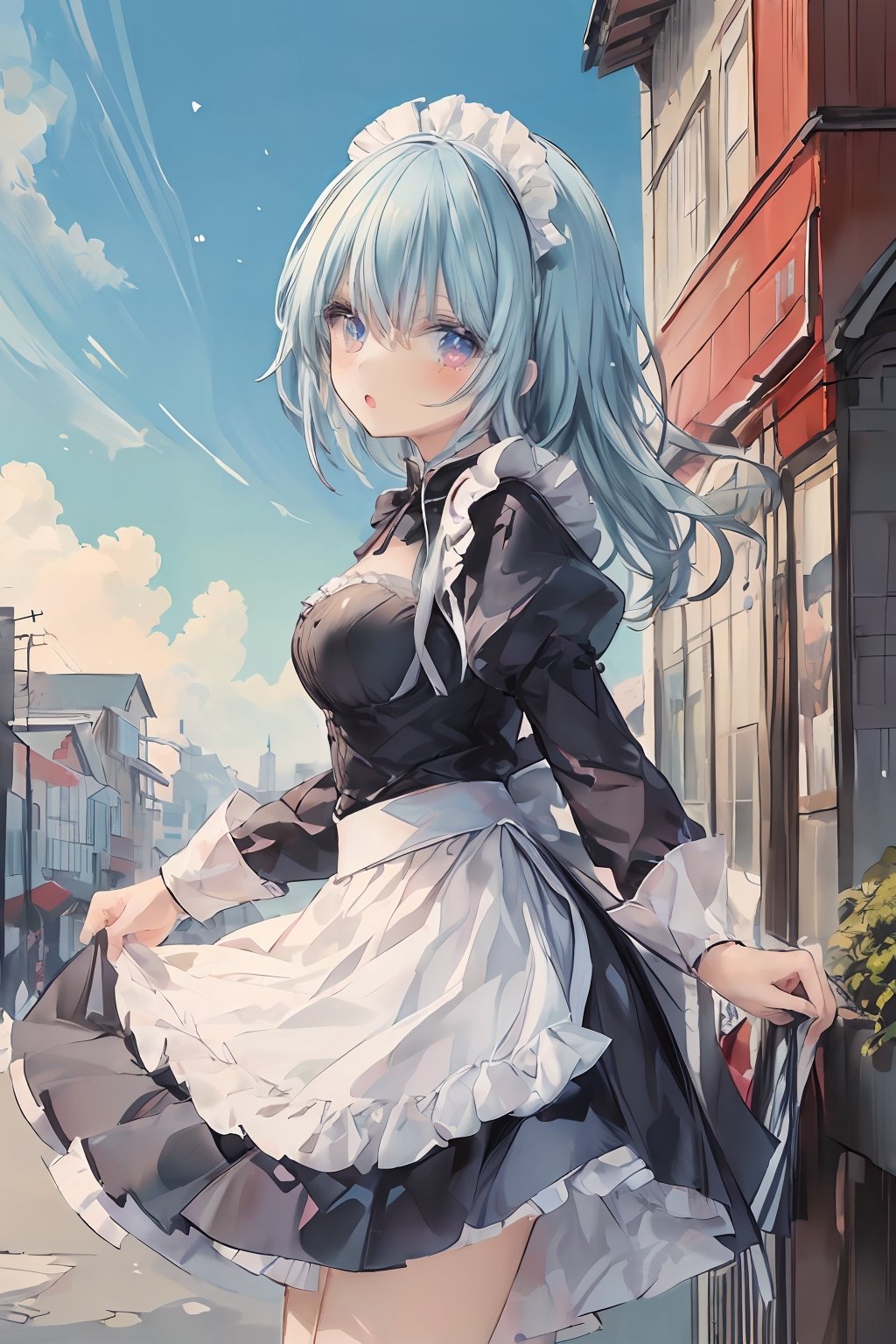 ((masterpiece)), ((high resolution)), ((best quality)), (ultra-detailed), anime, ((kawaii)), cute, (lovely), ((extremely detailed)), 4K, (8K), best quality, dynamic angle, (beautiful), 2girls, classic maid, outdoors,watercolor,