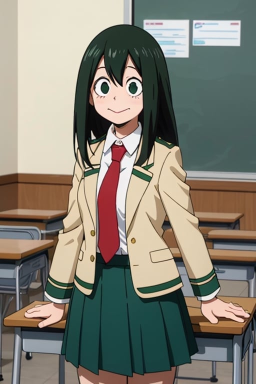 asui tsuyu,1girl,school_girl,school_uniform,upper_body,class_room,standing_up,