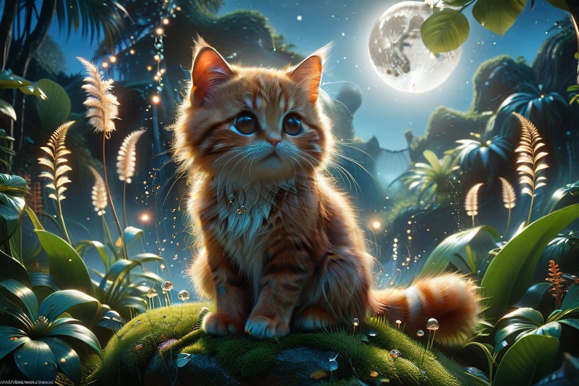 ((ultra ARTISTIC sketch)), (artistic sketch art), A cute cat portrait at night, fireflies, perfect jungle night view, full moon, glowing effects, shinning stars in the sky, best quality, masterpiece collection, rendered by Nvidia RTX, ray tracing, 24K UHD resolution, extremely high detailed art, mild waves, tropical flowers behind, insanely detailed, high resolution mysterious, Breathtaking VieW, Jean-Baptiste Monge, Kukharskiy Igor, Thomas wells schaller style, magical scenery, Nazar Noschenko Modifiers: dof trending on cgsociety fantastic view ultra detailed 4K 3D whimsical Storybook beautifully lit etheral Quirky Exquisite highly intricate stunning color depth outstanding cute illustration cuteaesthetic Boris Vallejo style shadow play The mood is Mysterious and Spellbinding, with a sense of otherworldliness, CINEMATIC photography style LEONARDO DIFFUSION XL STYLE