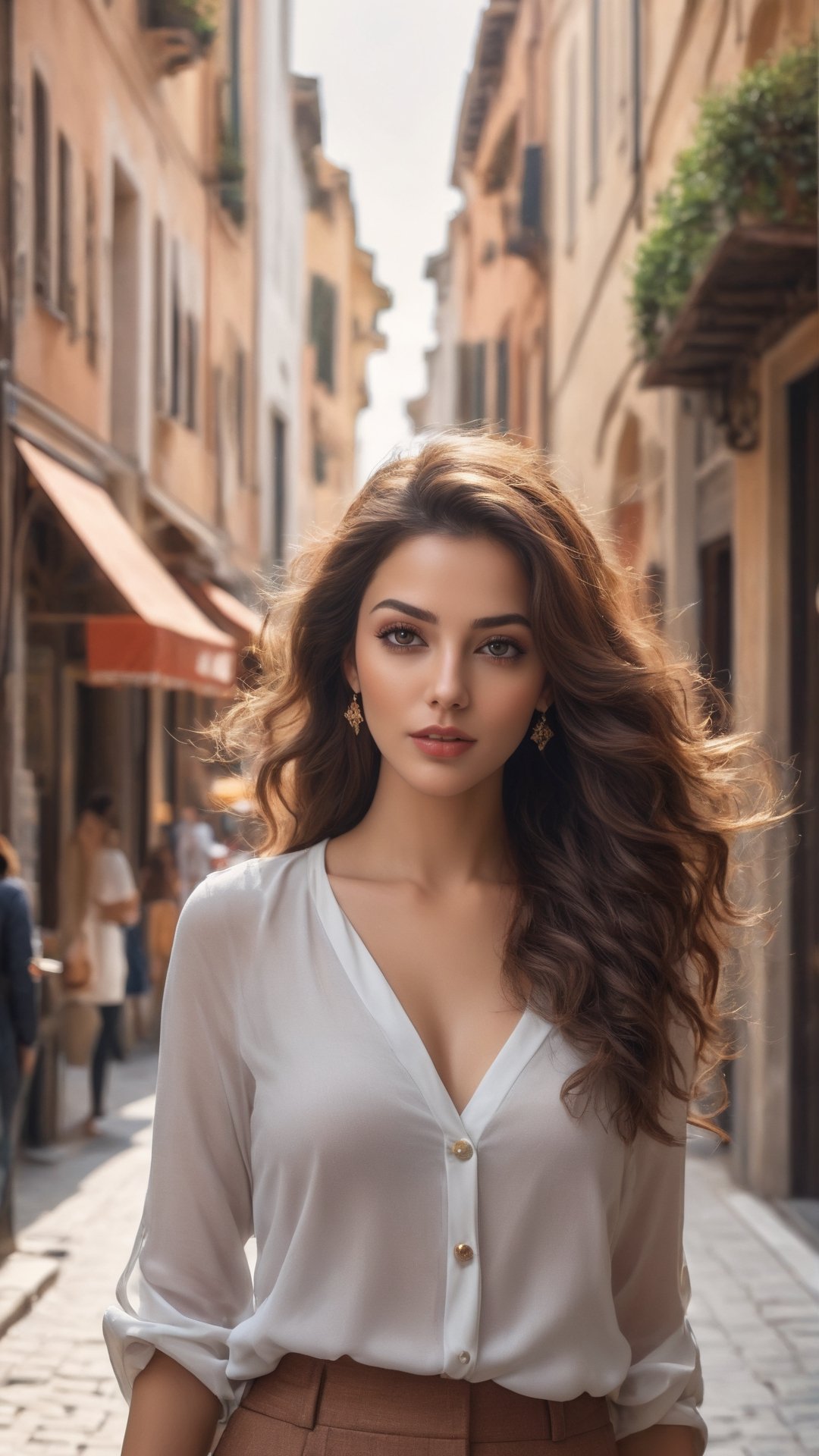 A financial woman in financial street,  fashionable clothes,  promoting digital cryptocurrency by user_672460208013885175...