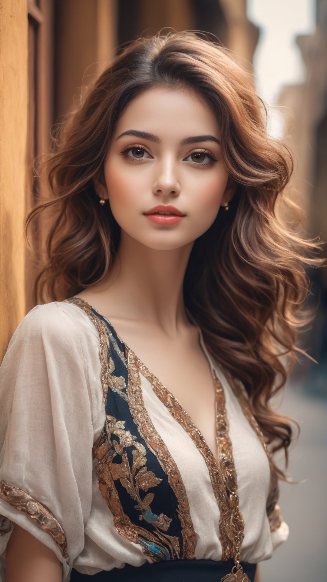 A financial woman in the financial street,  stylish clothes,  promoting digital cryptocurrency by user_672460208013885175...