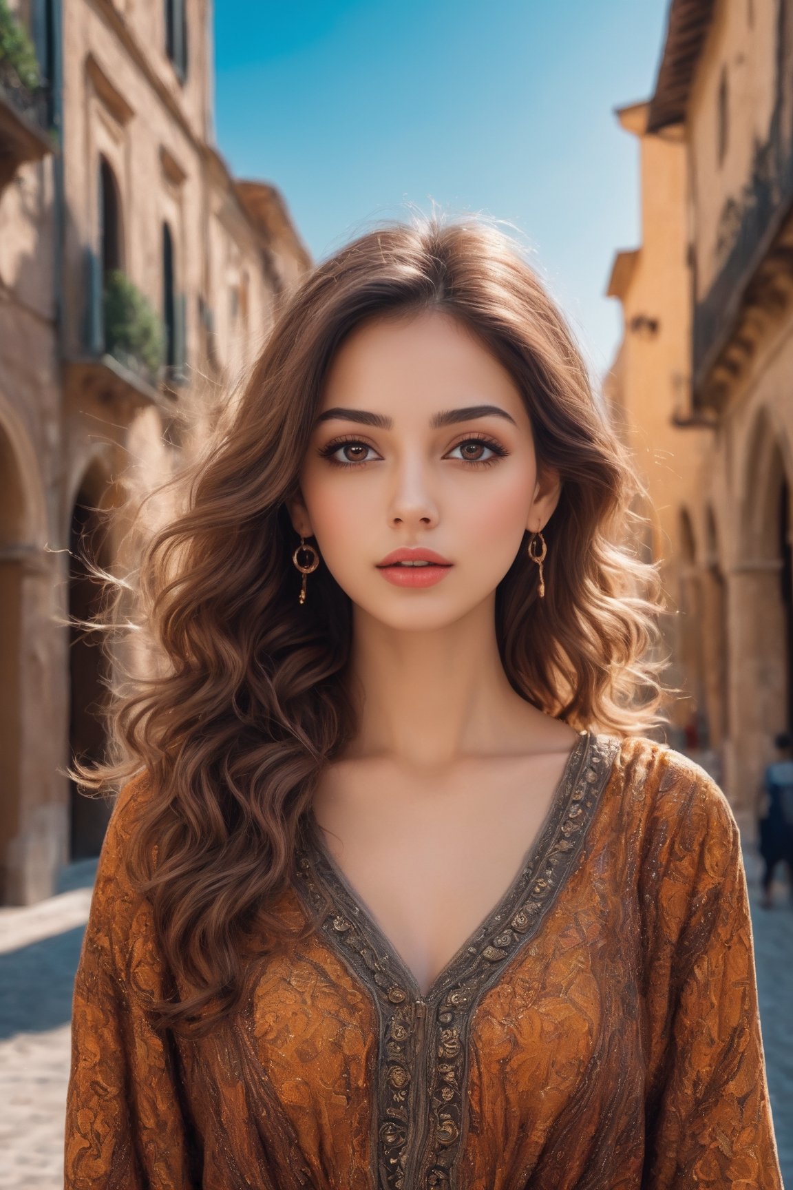 A financial woman in the financial street,  stylish clothes,  promoting digital cryptocurrency by user_672460208013885175...