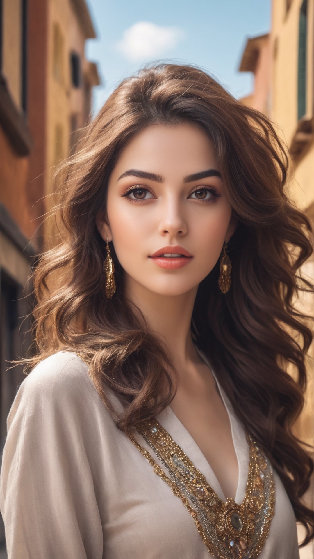 A financial woman in financial street,  fashionable clothes,  promoting digital cryptocurrency by user_672460208013885175...