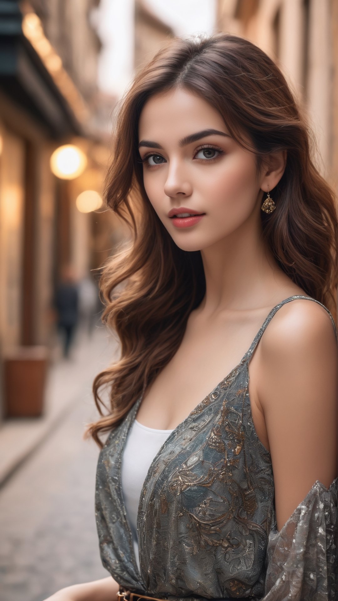 A financial woman in financial street,  fashionable clothes,  promoting digital cryptocurrency by user_672460208013885175...