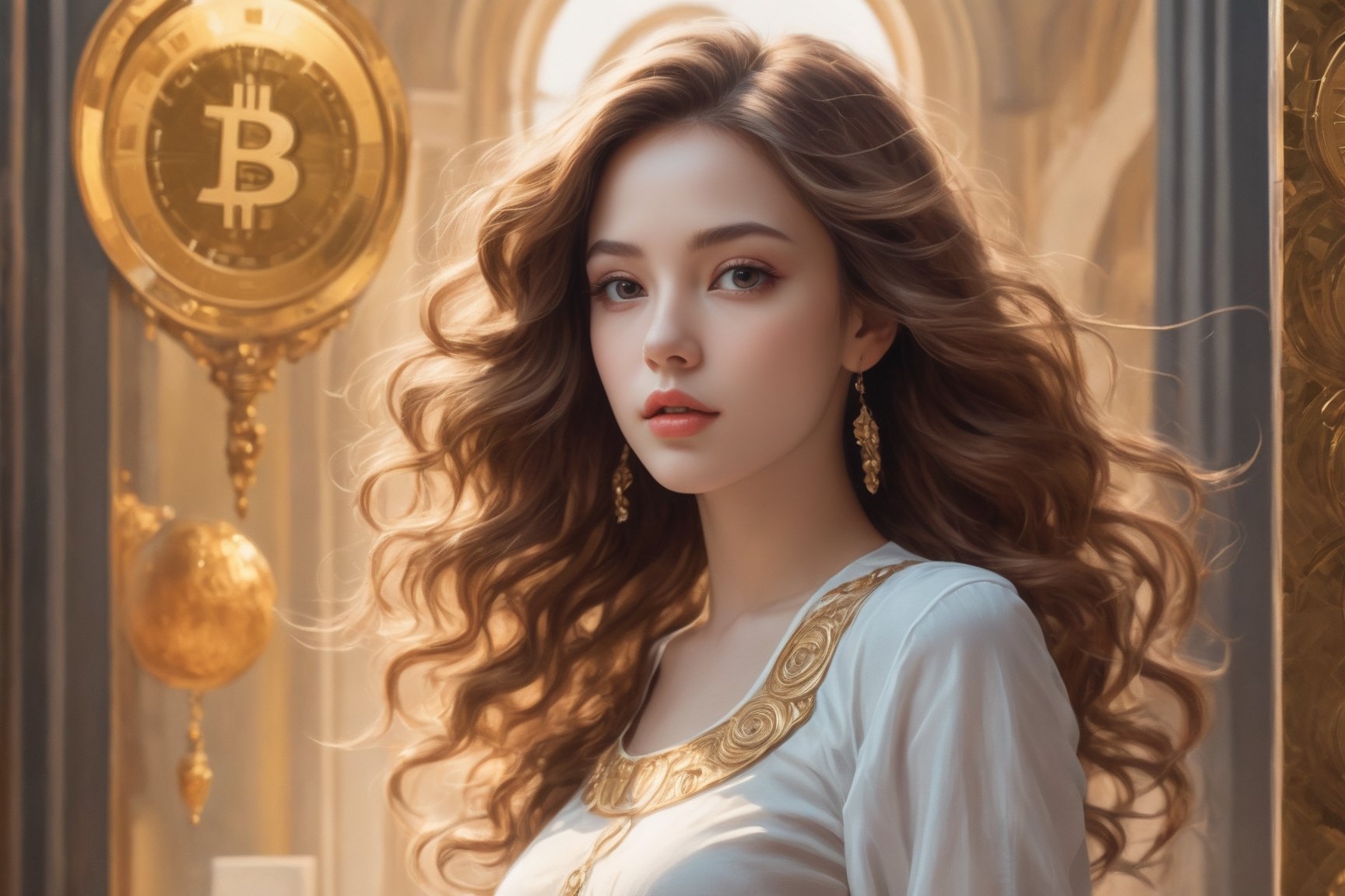 A stylish woman promoting cryptocurrency,  cinematic poster,  (RAW photo by user_672460208013885175 on Tensor.Art