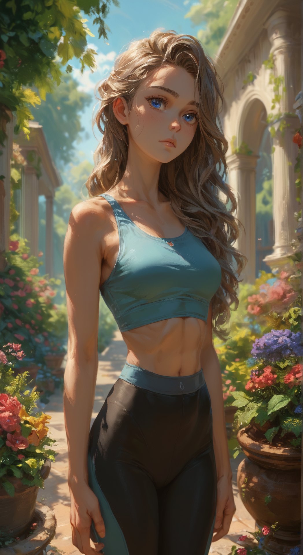 score_9, score_8_up, score_7_up, BREAK, beatiful woman, garden, intricate, princess, portrait, highly detailed, detailed skin, film grain, blue eyes, yoga pants