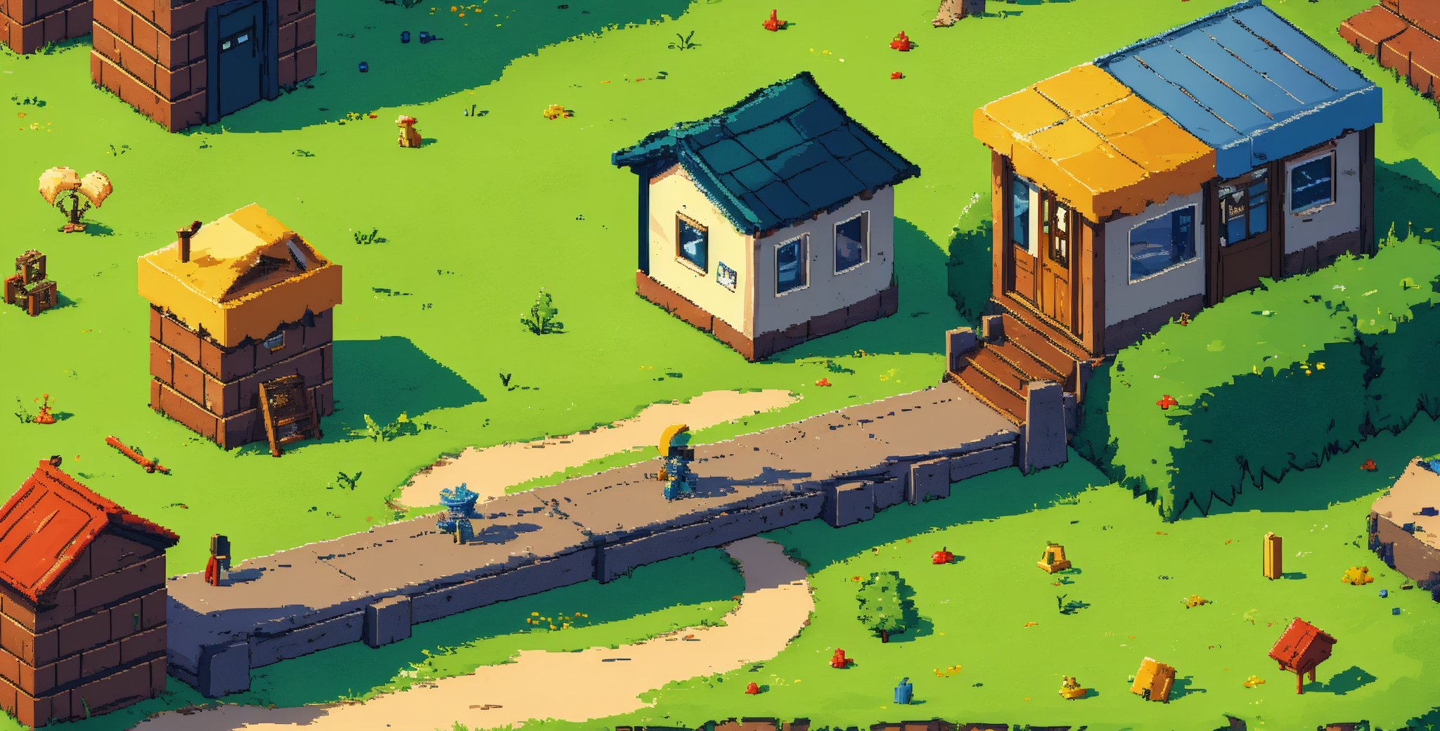 a pixel isometric game in which a microdinosaur runs along a narrow bridge or blade of grass