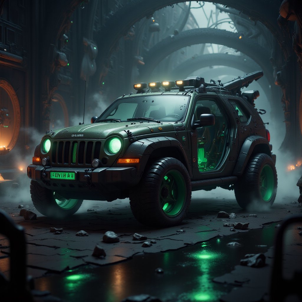 a photo of a 2003 scifi iJeep Liberty, in the style of hall0w33n 