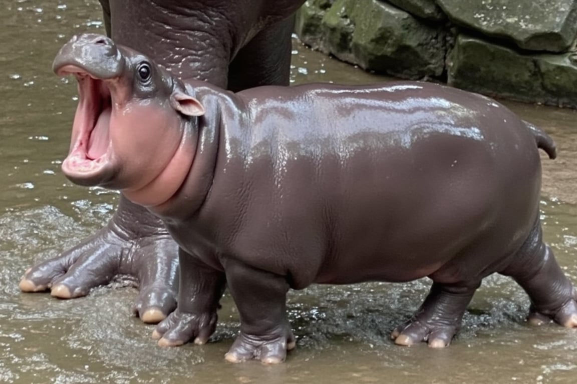 MooDeng hippo playing in the zoo