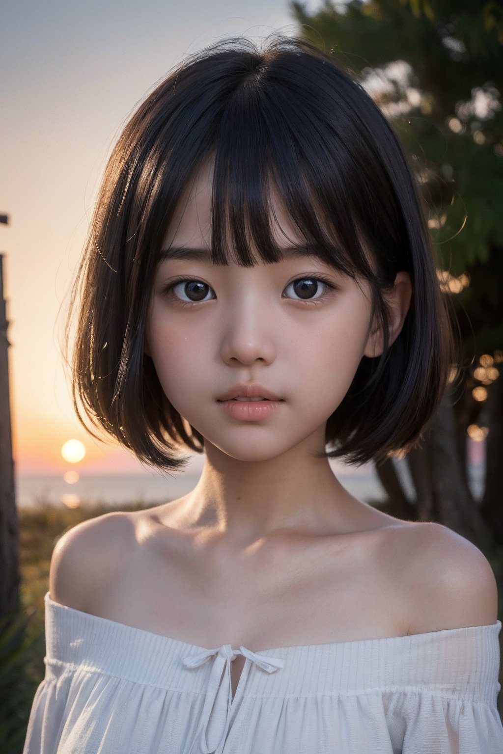 主：(Misty woods under sunset),  視：(((face photo))),  人：1litte 1kid 7yo gril by 萬仔38 on Tensor.Art
